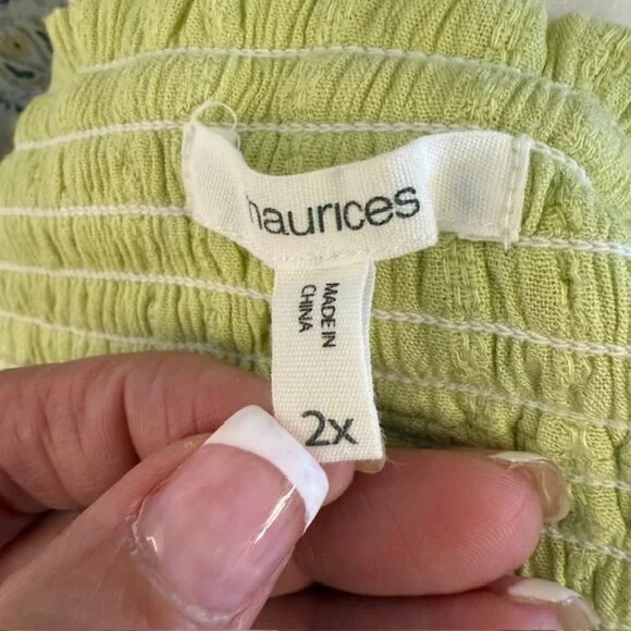 Maurices Top Women 2X Light Green Smocked Ruffle Split Neck Flutter Sleeve Boho - Picture 4 of 14